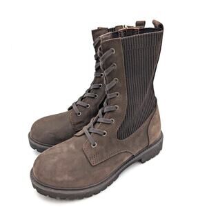 Bueno Stella Combat Boots Suede Lace-Up Side Knit Women's Brown Size US9 EU40